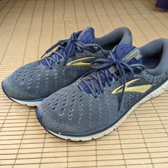 Brooks Glycerin 17 Men\'s Running Shoes Gray/Navy Blue/Gold Size 14 US D (Medium)